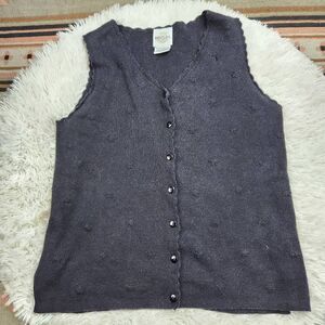 Vintage Bentley Button Up Sweater Tank Embroidered Daisy Print Women's Medium